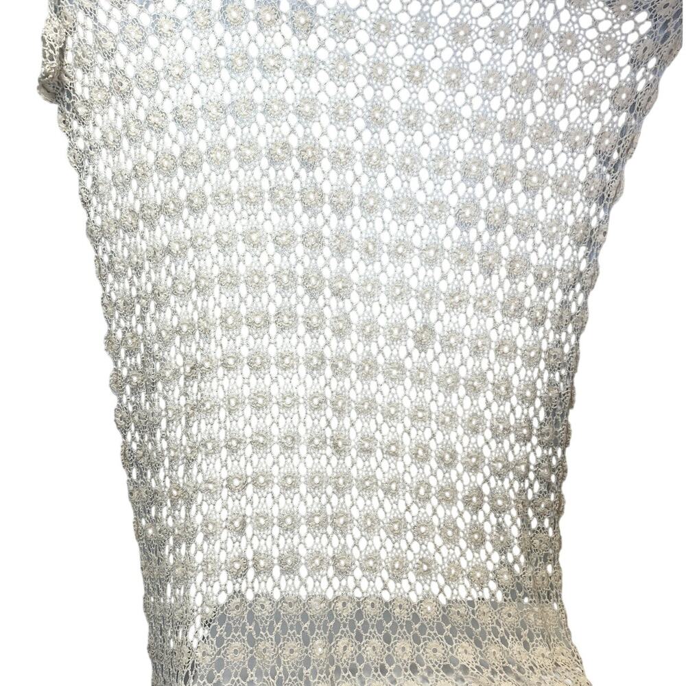 Vintage Cream 80" by 66" Hand Crocheted Cotton Blend Doily Lacy Tablecloth